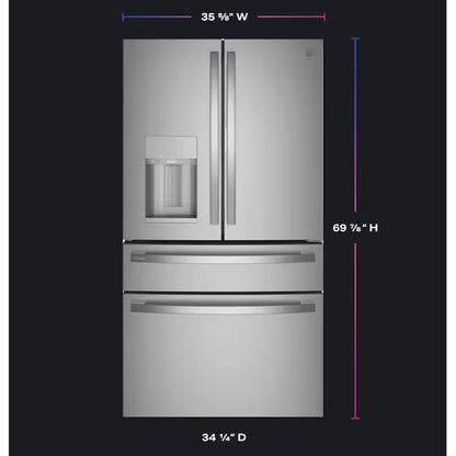 Profile Counter-Depth 22.4-Cu Ft 4 -Door 36-In Wide Smart Compatible French Door Refrirator with Ice Maker with Water and Ice Dispenser and Door within Door ( Finrprint-Resistant Stainless Steel ) ENERGY STAR Certified