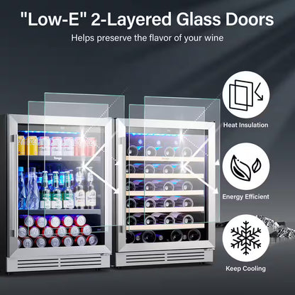48 In. Dual Zone 52-Wine Bottles 140-Cans Beverage and Wine Cooler Side-By-Side Refrigerator Built-In Fridge in Black