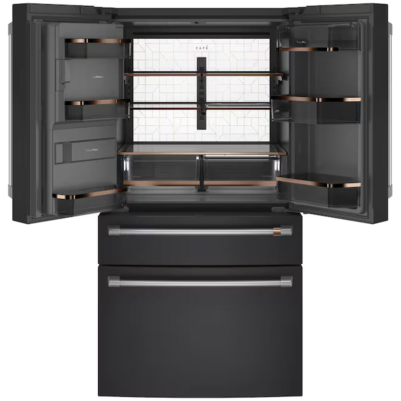 Counter-Depth 22.3-Cu Ft 4 -Door 36-In Wide Smart Compatible French Door Refrigerator with Ice Maker with Water and Ice Dispenser ( Matte Black with Brushed Stainless Handles ) ENERGY STAR Certified
