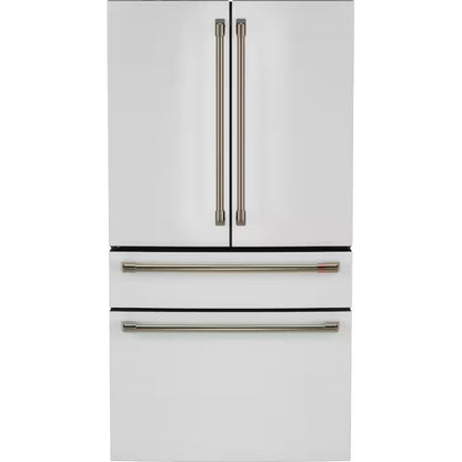 Counter-Depth 22.3-Cu Ft 4 -Door 36-In Wide Smart Compatible French Door Refrigerator with Ice Maker with Water and Ice Dispenser ( Matte Black with Brushed Stainless Handles ) ENERGY STAR Certified