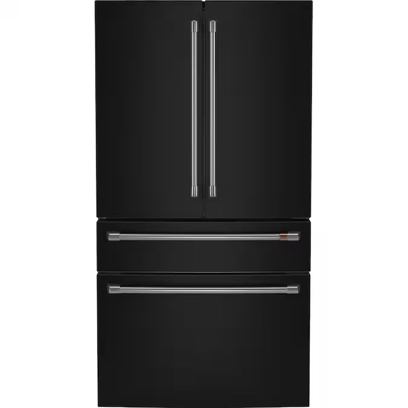 Counter-Depth 22.3-Cu Ft 4 -Door 36-In Wide Smart Compatible French Door Refrigerator with Ice Maker with Water and Ice Dispenser ( Matte Black with Brushed Stainless Handles ) ENERGY STAR Certified