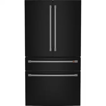 Counter-Depth 22.3-Cu Ft 4 -Door 36-In Wide Smart Compatible French Door Refrigerator with Ice Maker with Water and Ice Dispenser ( Matte Black with Brushed Stainless Handles ) ENERGY STAR Certified