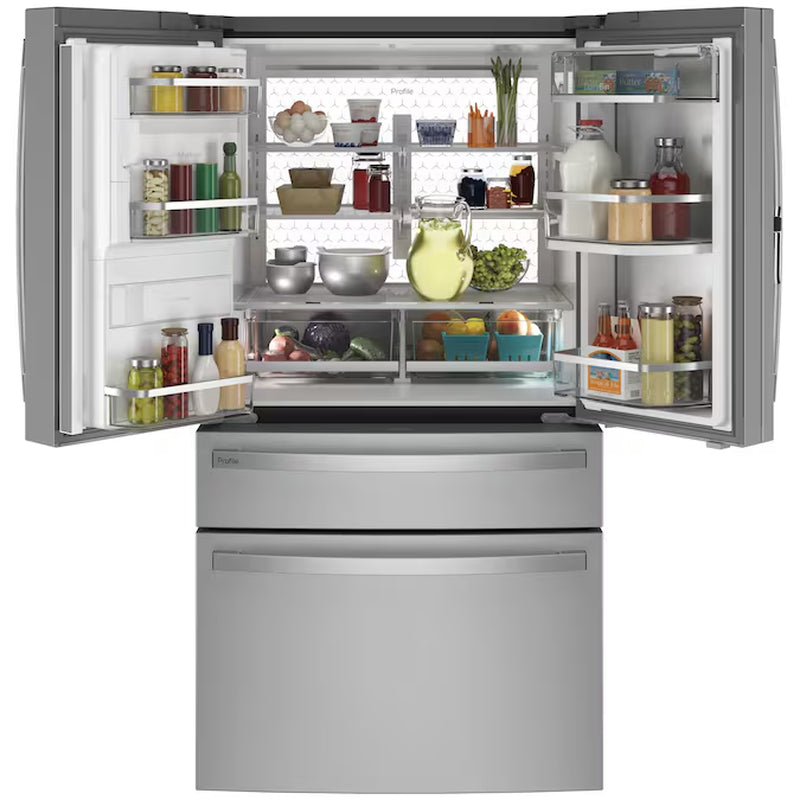 Profile Counter-Depth 22.4-Cu Ft 4 -Door 36-In Wide Smart Compatible French Door Refrirator with Ice Maker with Water and Ice Dispenser and Door within Door ( Finrprint-Resistant Stainless Steel ) ENERGY STAR Certified
