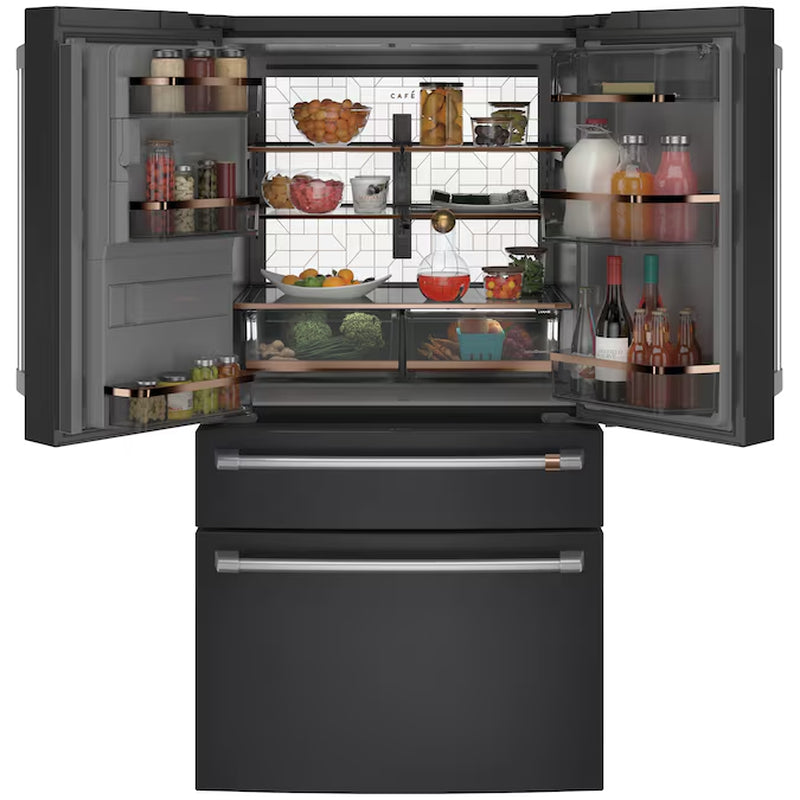 Counter-Depth 22.3-Cu Ft 4 -Door 36-In Wide Smart Compatible French Door Refrigerator with Ice Maker with Water and Ice Dispenser ( Matte Black with Brushed Stainless Handles ) ENERGY STAR Certified