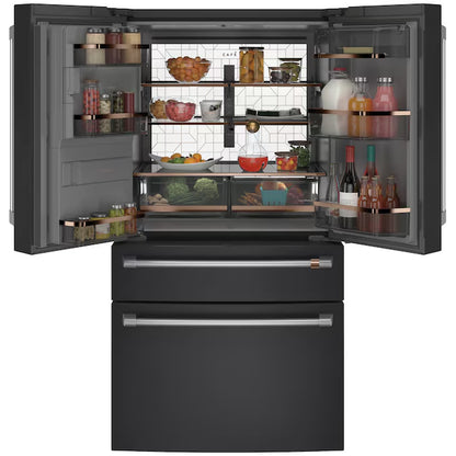 Counter-Depth 22.3-Cu Ft 4 -Door 36-In Wide Smart Compatible French Door Refrigerator with Ice Maker with Water and Ice Dispenser ( Matte Black with Brushed Stainless Handles ) ENERGY STAR Certified