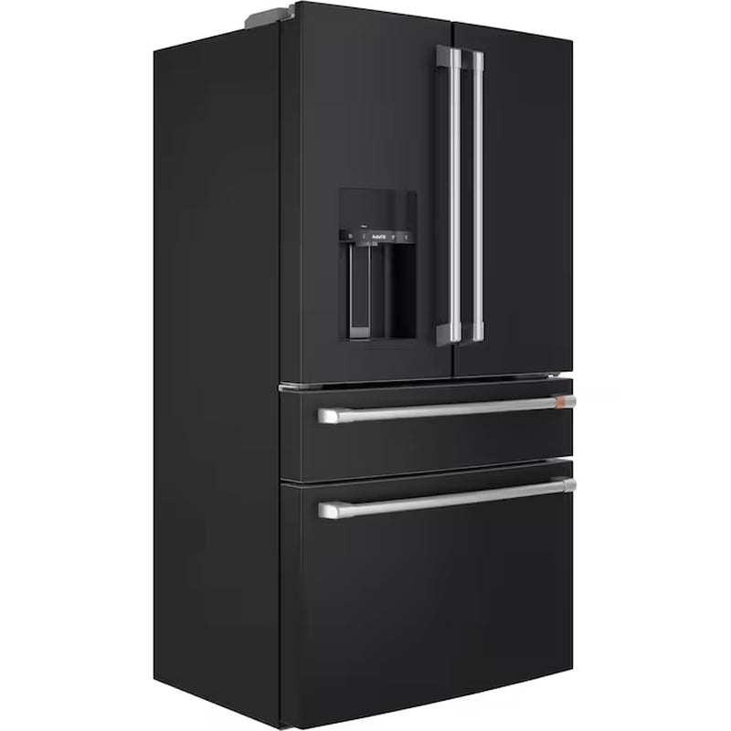 Counter-Depth 22.3-Cu Ft 4 -Door 36-In Wide Smart Compatible French Door Refrigerator with Ice Maker with Water and Ice Dispenser ( Matte Black with Brushed Stainless Handles ) ENERGY STAR Certified
