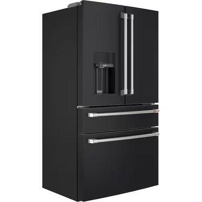 Counter-Depth 22.3-Cu Ft 4 -Door 36-In Wide Smart Compatible French Door Refrigerator with Ice Maker with Water and Ice Dispenser ( Matte Black with Brushed Stainless Handles ) ENERGY STAR Certified