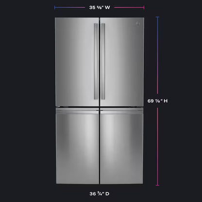 Profile Standard-Depth 28-Cu Ft 4 -Door 36-In Wide Smart Compatible French Door Refrirator with Ice Maker with Water Dispenser and Door within Door ( Finrprint-Resistant Stainless Steel ) ENERGY STAR Certified