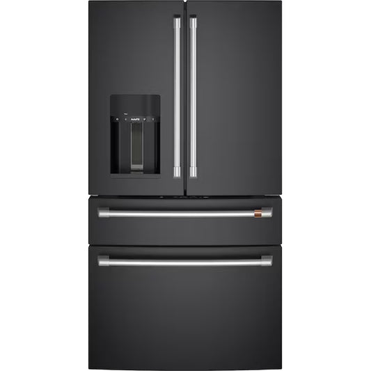 Counter-Depth 22.3-Cu Ft 4 -Door 36-In Wide Smart Compatible French Door Refrigerator with Ice Maker with Water and Ice Dispenser ( Matte Black with Brushed Stainless Handles ) ENERGY STAR Certified