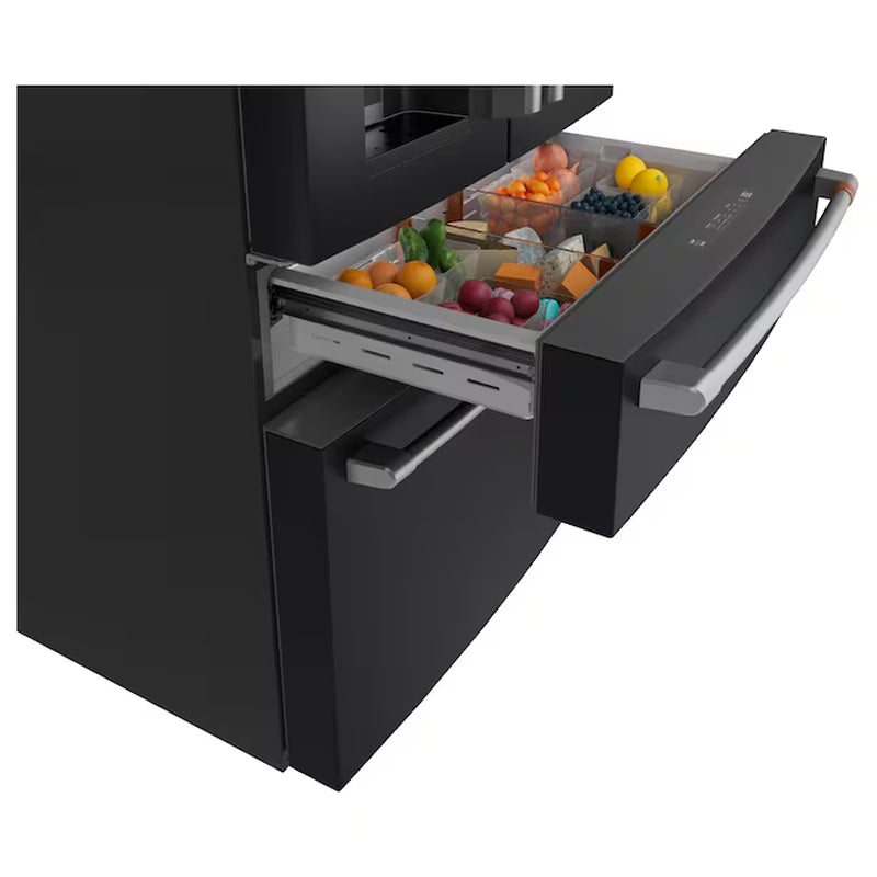 Counter-Depth 22.3-Cu Ft 4 -Door 36-In Wide Smart Compatible French Door Refrigerator with Ice Maker with Water and Ice Dispenser ( Matte Black with Brushed Stainless Handles ) ENERGY STAR Certified