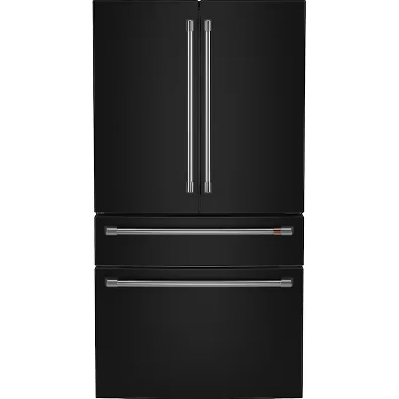 Counter-Depth 22.3-Cu Ft 4 -Door 36-In Wide Smart Compatible French Door Refrigerator with Ice Maker with Water and Ice Dispenser ( Matte Black with Brushed Stainless Handles ) ENERGY STAR Certified