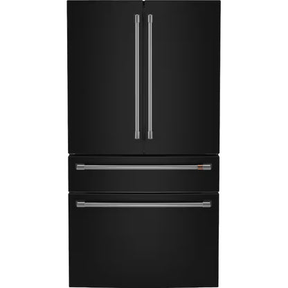 Counter-Depth 22.3-Cu Ft 4 -Door 36-In Wide Smart Compatible French Door Refrigerator with Ice Maker with Water and Ice Dispenser ( Matte Black with Brushed Stainless Handles ) ENERGY STAR Certified