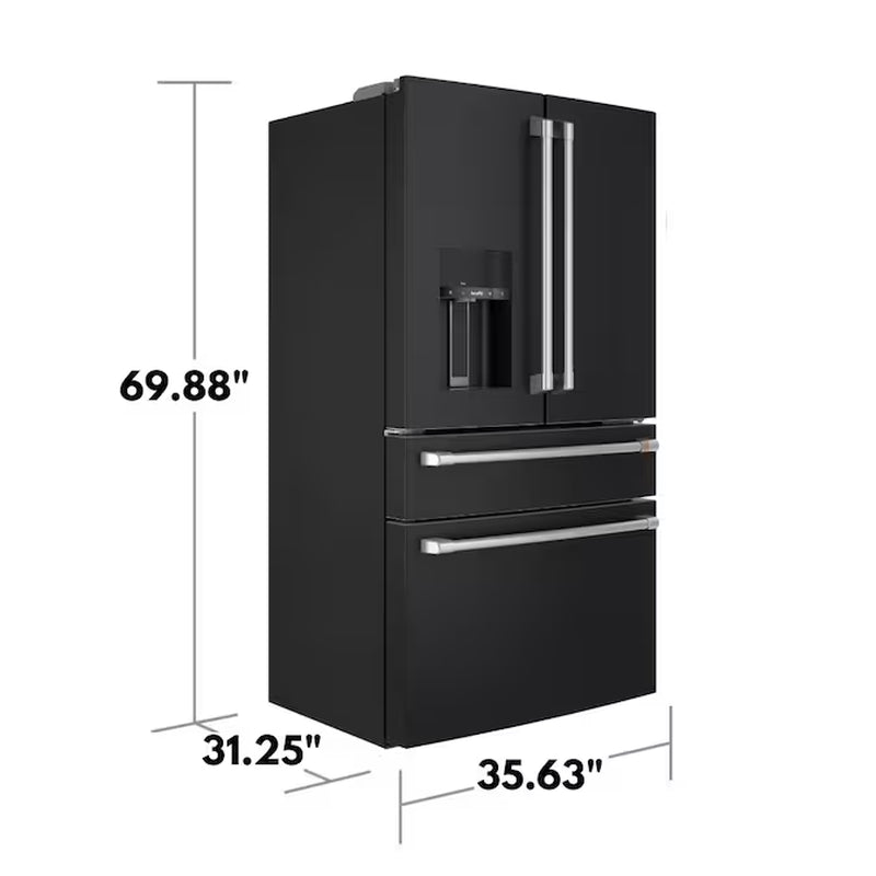 Counter-Depth 22.3-Cu Ft 4 -Door 36-In Wide Smart Compatible French Door Refrigerator with Ice Maker with Water and Ice Dispenser ( Matte Black with Brushed Stainless Handles ) ENERGY STAR Certified