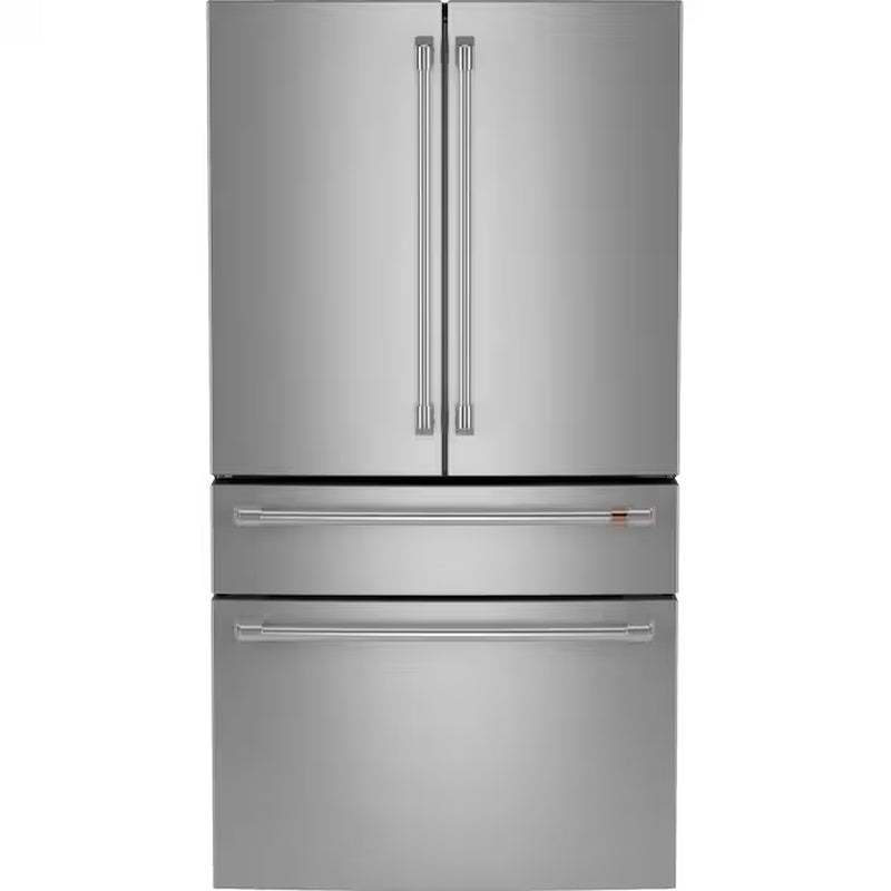 Counter-Depth 22.3-Cu Ft 4 -Door 36-In Wide Smart Compatible French Door Refrigerator with Ice Maker with Water and Ice Dispenser ( Matte Black with Brushed Stainless Handles ) ENERGY STAR Certified