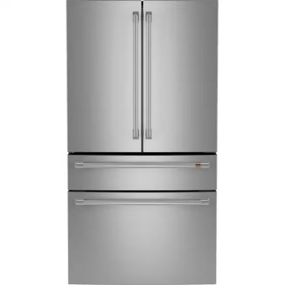 Counter-Depth 22.3-Cu Ft 4 -Door 36-In Wide Smart Compatible French Door Refrigerator with Ice Maker with Water and Ice Dispenser ( Matte Black with Brushed Stainless Handles ) ENERGY STAR Certified