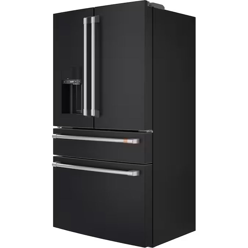 Counter-Depth 22.3-Cu Ft 4 -Door 36-In Wide Smart Compatible French Door Refrigerator with Ice Maker with Water and Ice Dispenser ( Matte Black with Brushed Stainless Handles ) ENERGY STAR Certified