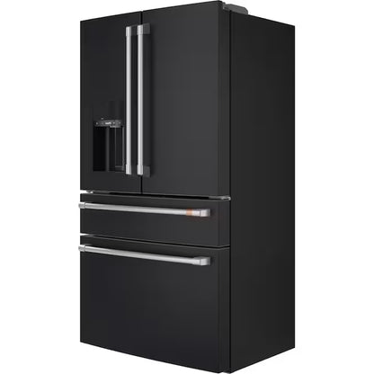 Counter-Depth 22.3-Cu Ft 4 -Door 36-In Wide Smart Compatible French Door Refrigerator with Ice Maker with Water and Ice Dispenser ( Matte Black with Brushed Stainless Handles ) ENERGY STAR Certified